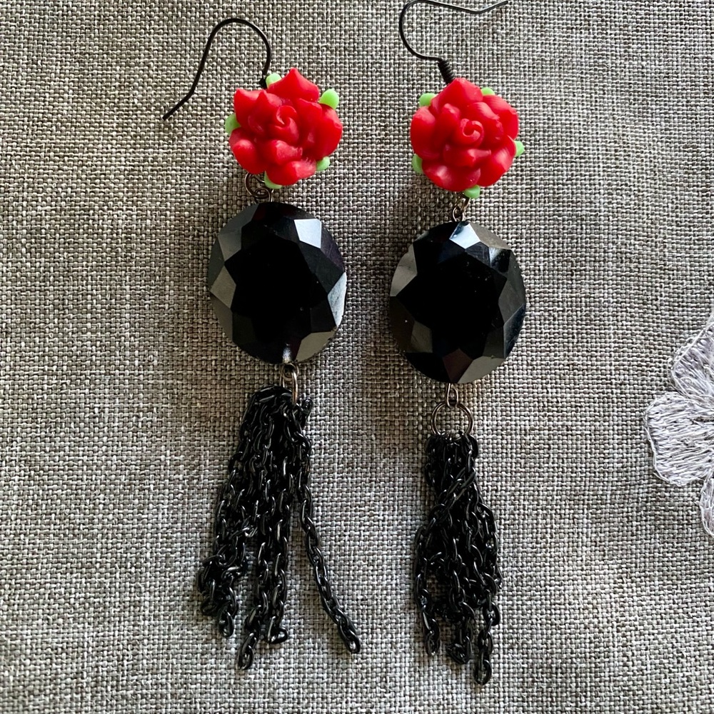 COPY - Handmade black crystal earrings with tassel